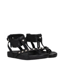 Black Leather Flat Sandals