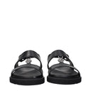 Black Leather Flat Sandals