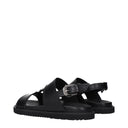 Black Leather Flat Sandals