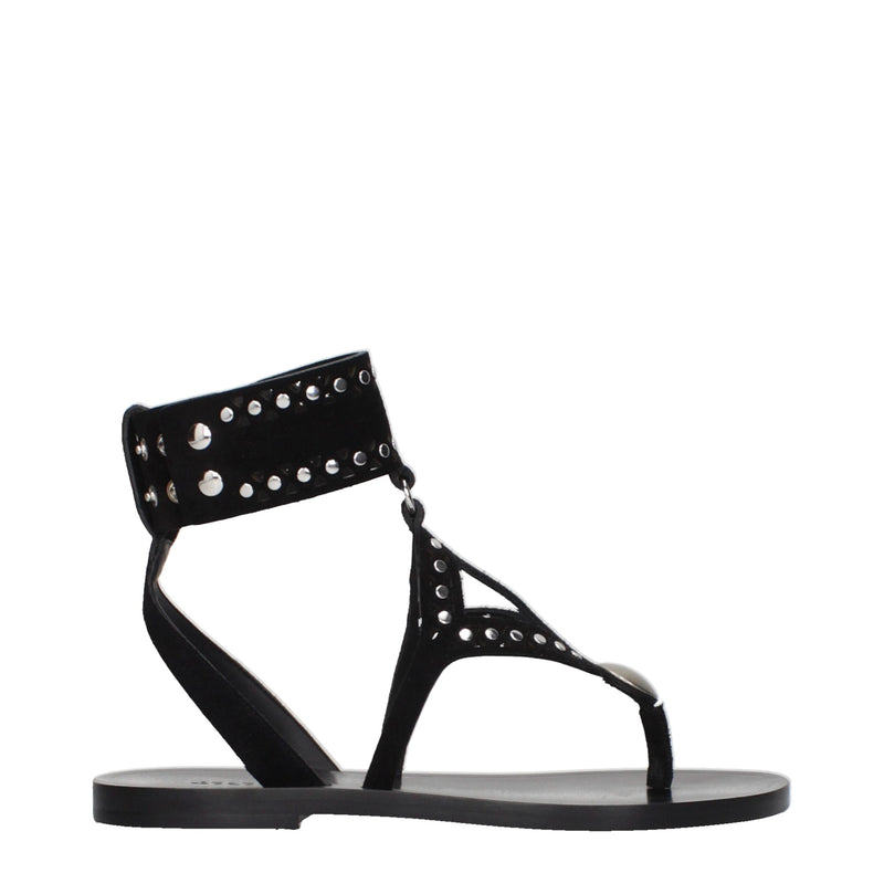Black Leather Flip-Flop Sandals