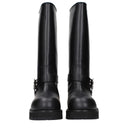 Black Leather Flat Boots