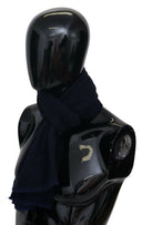 Bufanda Unisex de Lana Azul Oscuro con Flecos y Logo