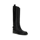 Black Calf Leather Bos Taurus Flat Boots
