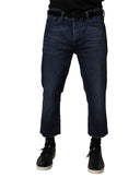 Blue Mid Waist Cotton Men Cropped Denim Jeans