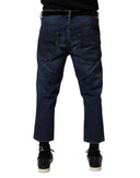 Blue Mid Waist Cotton Men Cropped Denim Jeans