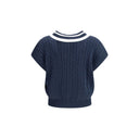 Blue Cotton Sleeveles Sweater