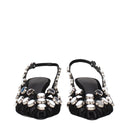 Black Leather Stiletto Heel Sandals