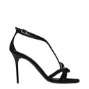 Black Leather Stiletto Heel Sandals