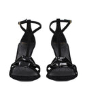 Black Leather Stiletto Heel Sandals