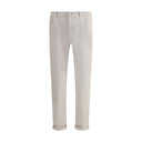 Beige Cotton Straight-Leg Jeans