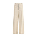 Beige Cotton Casual Pants