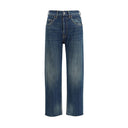 Blue Cotton Straight-Leg Jeans