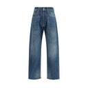 Blue Cotton Straight-Leg Jeans