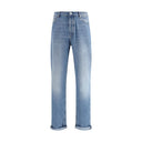 Light Blue Cotton Straight-Leg Jeans