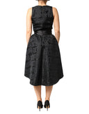 Black Jacquard Deep V-neck Sleeveless 2 Pc Dress