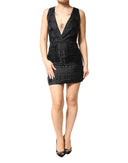 Black Jacquard Deep V-neck Sleeveless 2 Pc Dress
