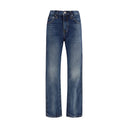 Blue Cotton High-Waisted Jean