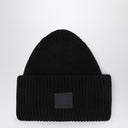 Acne Studios Black large face logo beanie - Yak
