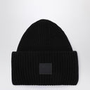 Acne Studios Black large face logo beanie - Yak