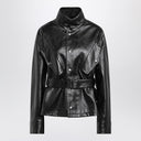 Maison Margiela Black cotton laminated belted jacket